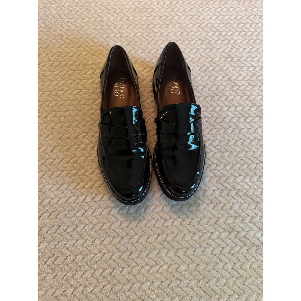 Franco Sarto Carol Black Patent Penny Loafers Lug Sole Platform Shoes Womens 7M